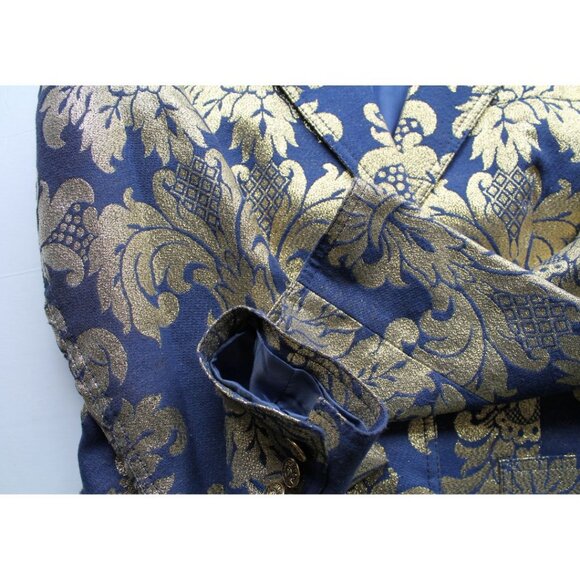 Moschino Jeans 90s Vintage Metallic Notch Collar Blazer Blue Gold Size 10 - Picture 8 of 12